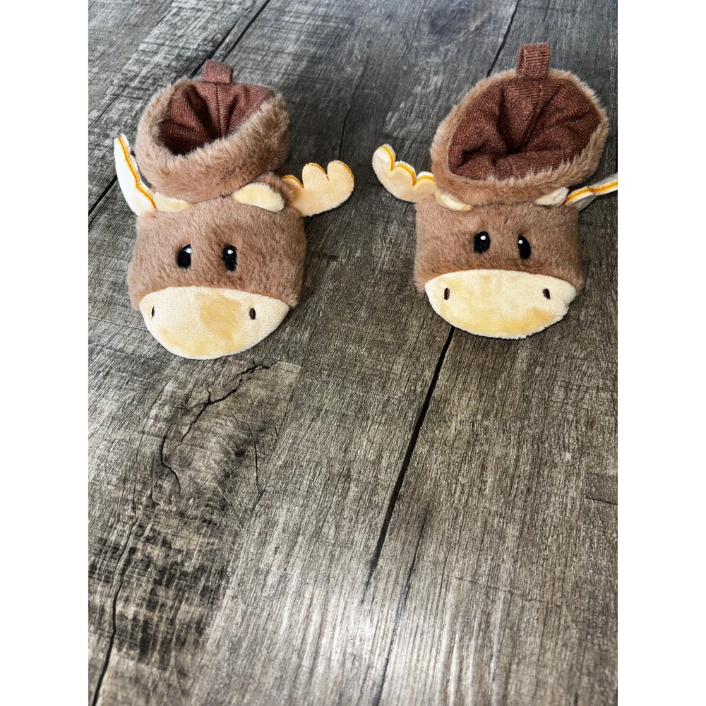 Moose Baby Booties Brown Faux Fur Animal Slippers 6-9 Months Non-Slip